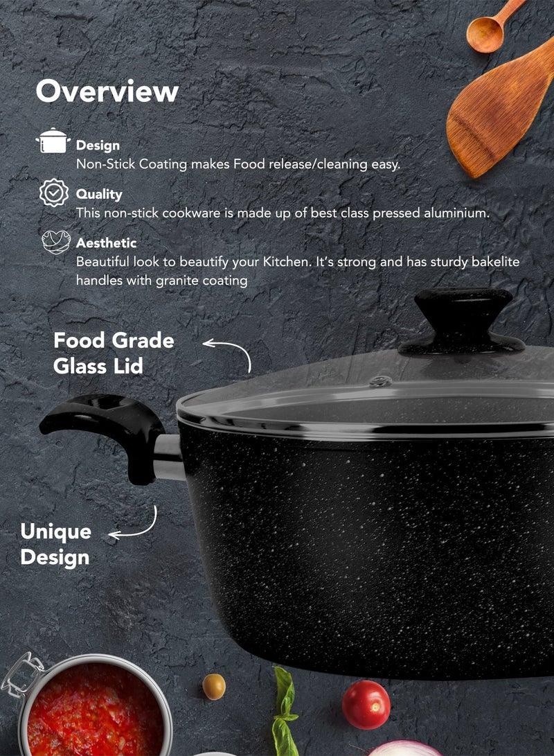 Grandi Granite Coated Pots And Pans Cookware Titanium  Set 11 PCS With Non-Stick Surfaces, Bakelite Handles, glass Lids , PFOA Free- Black - Image 2